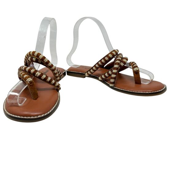 Free People Beatrice Beaded Flat Sandal Flip Flop Tan Brown Size 38 US 7.5 - Picture 5 of 14